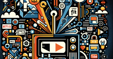 Here is an abstract illustration that symbolizes the integration of traditional and digital advertising in the media landscape. This image includes elements representing both traditional and modern media, along with icons of streaming services and symbols of digital advertising.